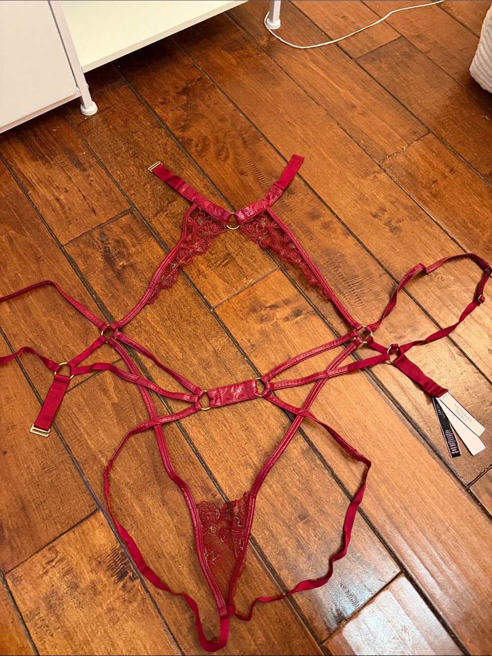 Victoria's Secret Burgundy Lace Strappy Teddy